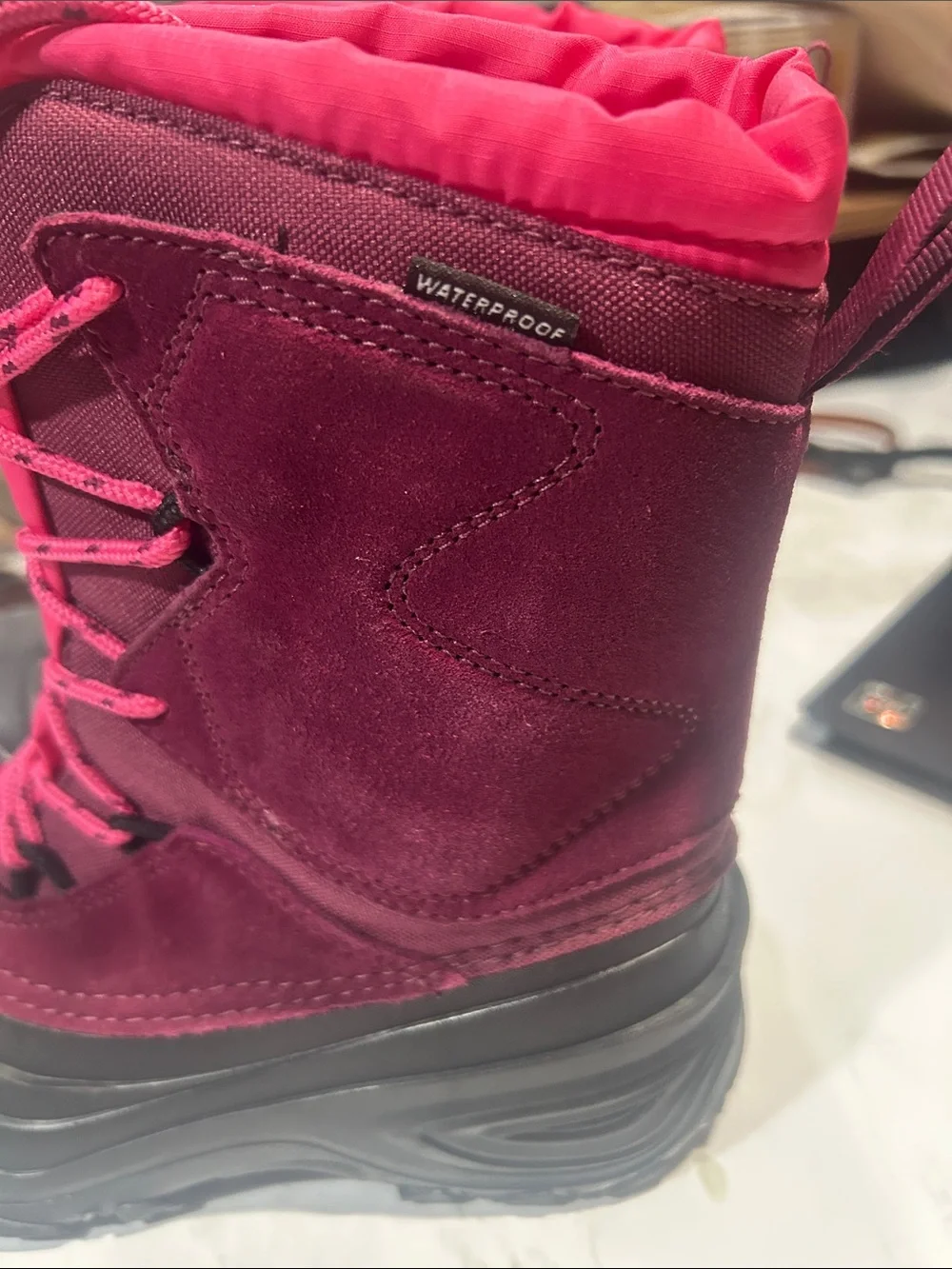 The North Face Kids Waterproof Snow Boots in Burgundy and Pink